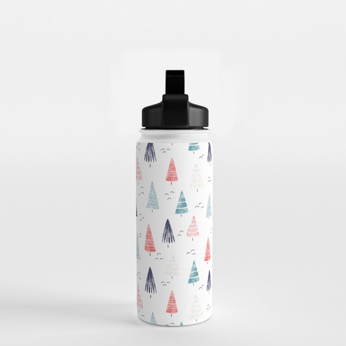 Watercolor Christmas Trees Blue Red Water Bottle Gallery Image 2