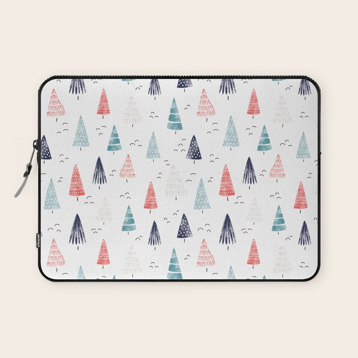 Watercolor Christmas Trees Blue Red Laptop Sleeve Gallery Image 1