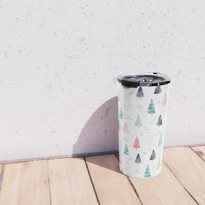 Watercolor Christmas Trees Blue Red Travel Mug Gallery Image 4
