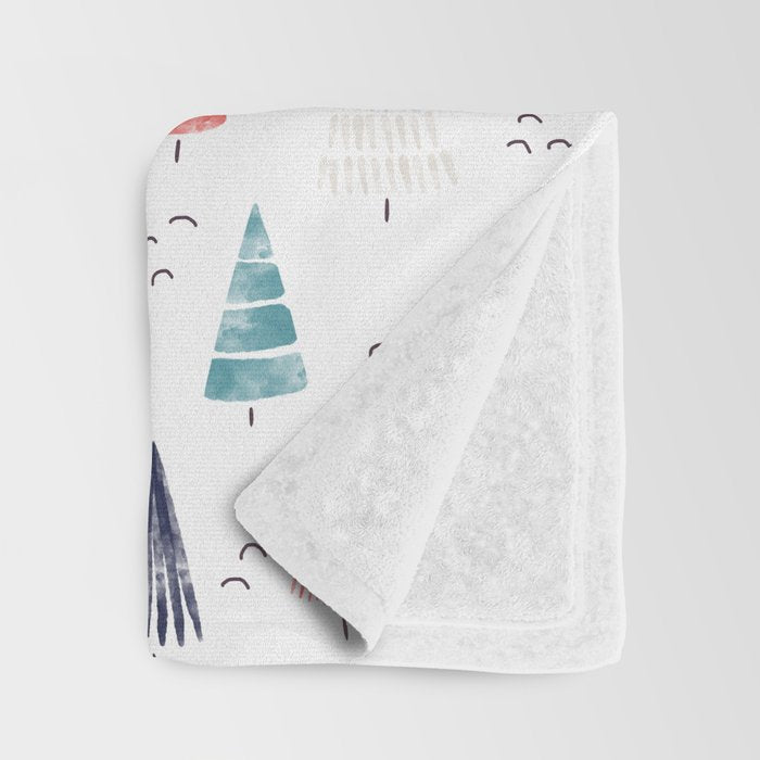 Watercolor Christmas Trees Blue Red Throw Blanket Gallery Image 3