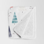 Watercolor Christmas Trees Blue Red Throw Blanket Gallery Image 3