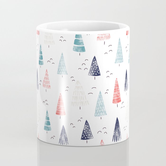 Watercolor Christmas Trees Blue Red Coffee Mug Gallery Image 4