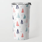 Watercolor Christmas Trees Blue Red Travel Mug Gallery Image 2