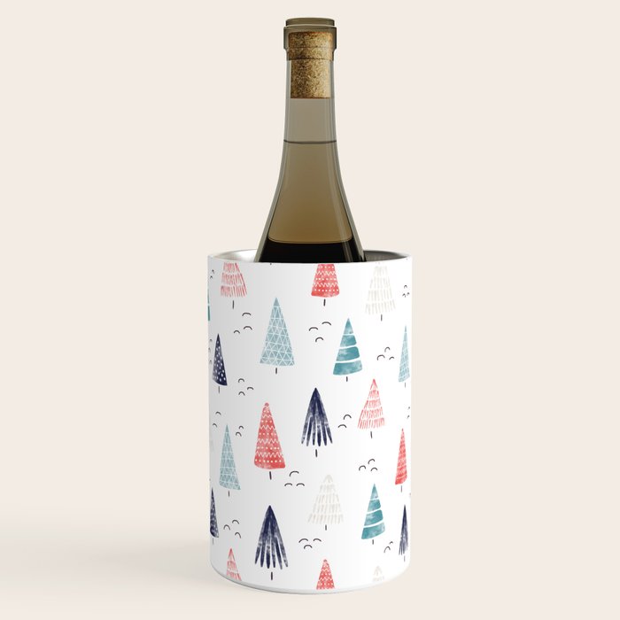 Watercolor Christmas Trees Blue Red Wine Chiller Gallery Image 2