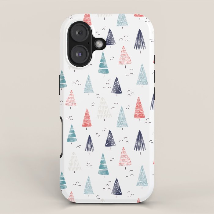 Watercolor Christmas Trees Blue Red iPhone Case Gallery Image 1