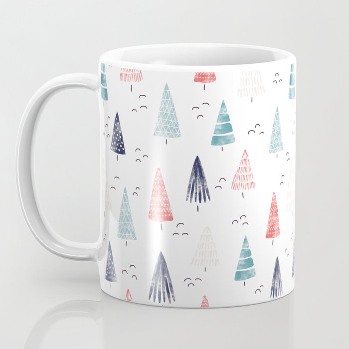Watercolor Christmas Trees Blue Red Coffee Mug Gallery Image 3