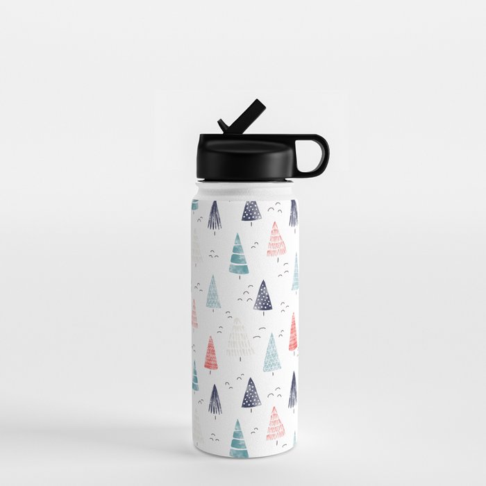 Watercolor Christmas Trees Blue Red Water Bottle Gallery Image 1