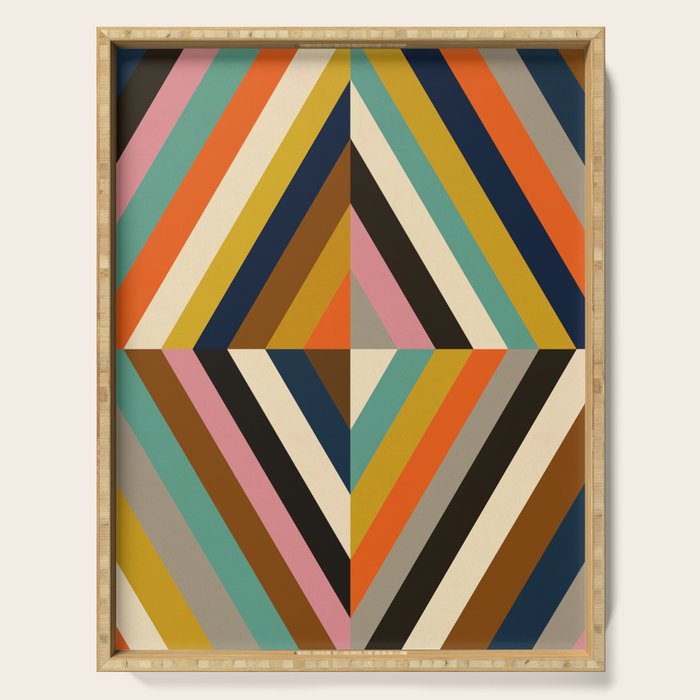 Mid Century Geometric Pattern Technicolor Diamond  Serving Tray Gallery Image 1