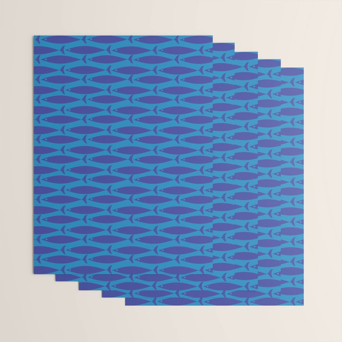 Bold Coastal Fish Mid Century Modern Minimalist Pattern in Double Blue Wrapping Paper Gallery Image 3