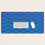 Bold Coastal Fish Mid Century Modern Minimalist Pattern in Double Blue Desk Mat Gallery Image 1