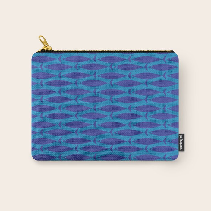Bold Coastal Fish Mid Century Modern Minimalist Pattern in Double Blue Carry All Pouch Gallery Image 1