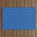 Bold Coastal Fish Mid Century Modern Minimalist Pattern in Double Blue Outdoor Rug Gallery Image 1