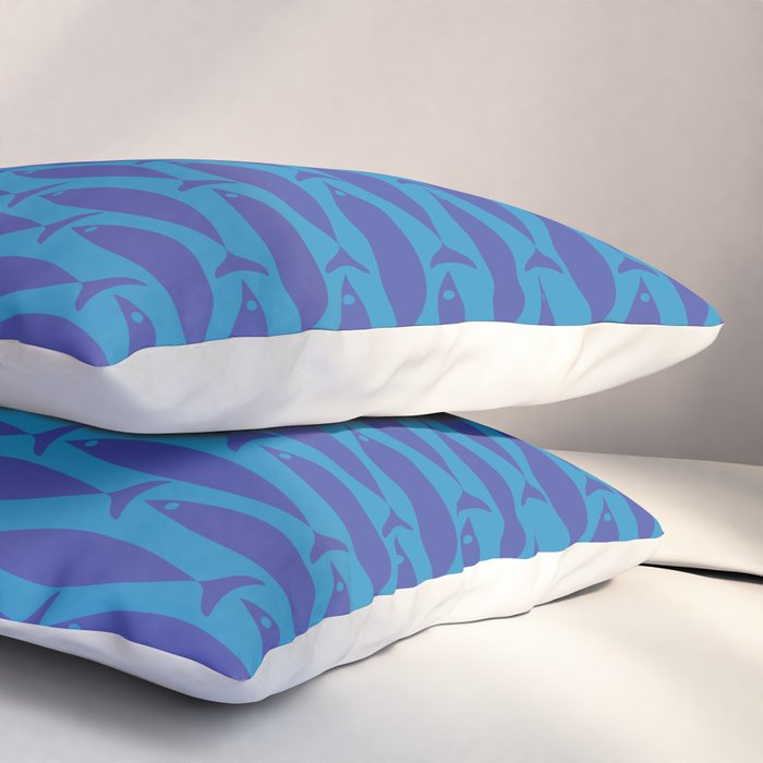 Bold Coastal Fish Mid Century Modern Minimalist Pattern in Double Blue Pillow Sham Gallery Image 3