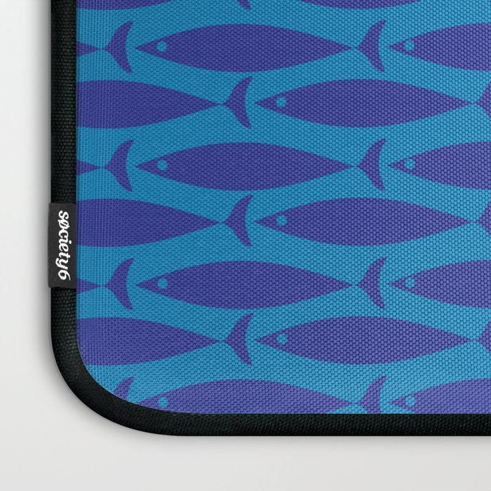 Bold Coastal Fish Mid Century Modern Minimalist Pattern in Double Blue Laptop Sleeve Gallery Image 3