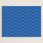Bold Coastal Fish Mid Century Modern Minimalist Pattern in Double Blue Jigsaw Puzzle Gallery Image 1