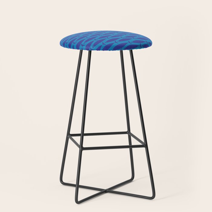Bold Coastal Fish Mid Century Modern Minimalist Pattern in Double Blue Stool Gallery Image 1