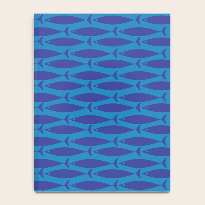 Bold Coastal Fish Mid Century Modern Minimalist Pattern in Double Blue Notebook Gallery Image 4