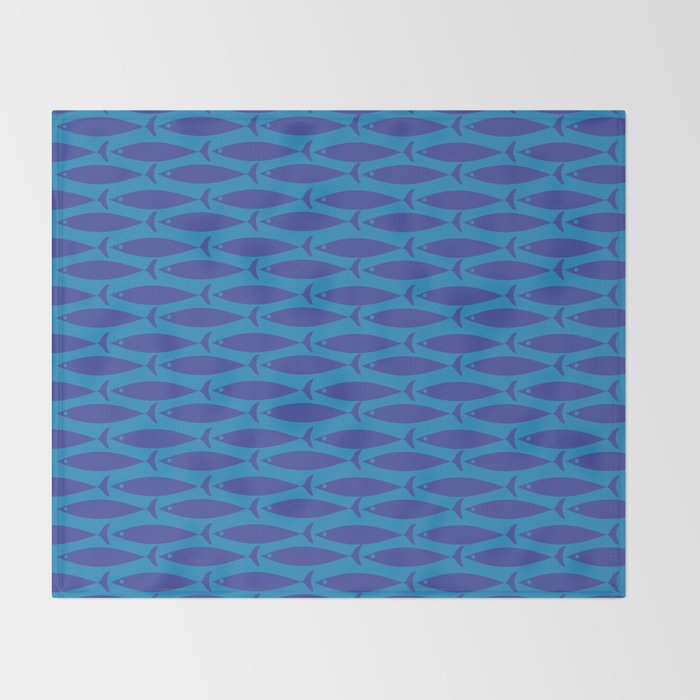 Bold Coastal Fish Mid Century Modern Minimalist Pattern in Double Blue Throw Blanket Gallery Image 2