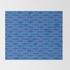 Bold Coastal Fish Mid Century Modern Minimalist Pattern in Double Blue Throw Blanket Gallery Image 2
