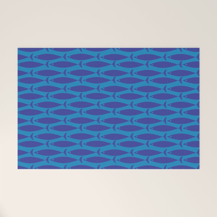 Bold Coastal Fish Mid Century Modern Minimalist Pattern in Double Blue Welcome Mat Gallery Image 1