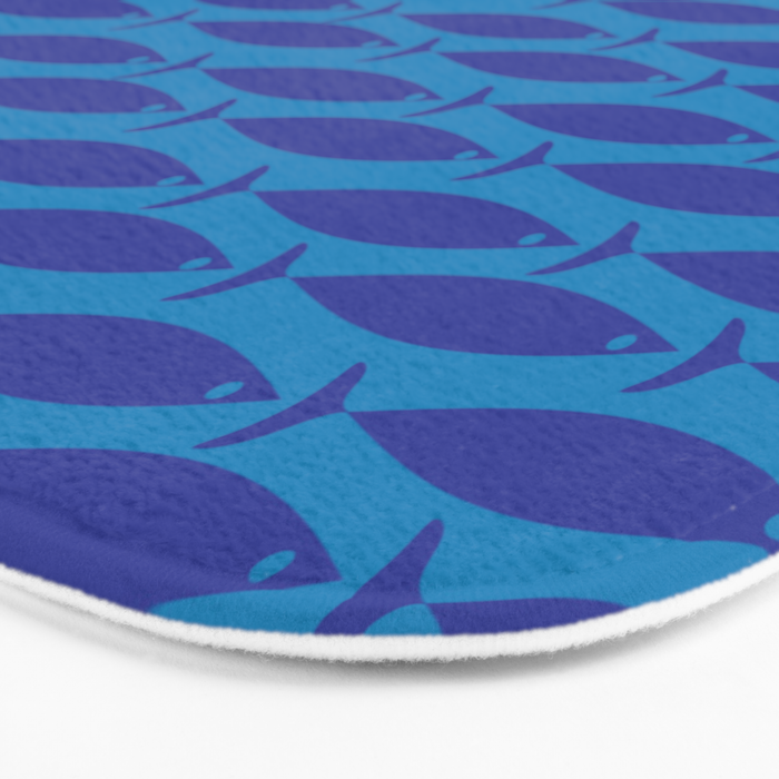 Bold Coastal Fish Mid Century Modern Minimalist Pattern in Double Blue Bath Mat Gallery Image 3