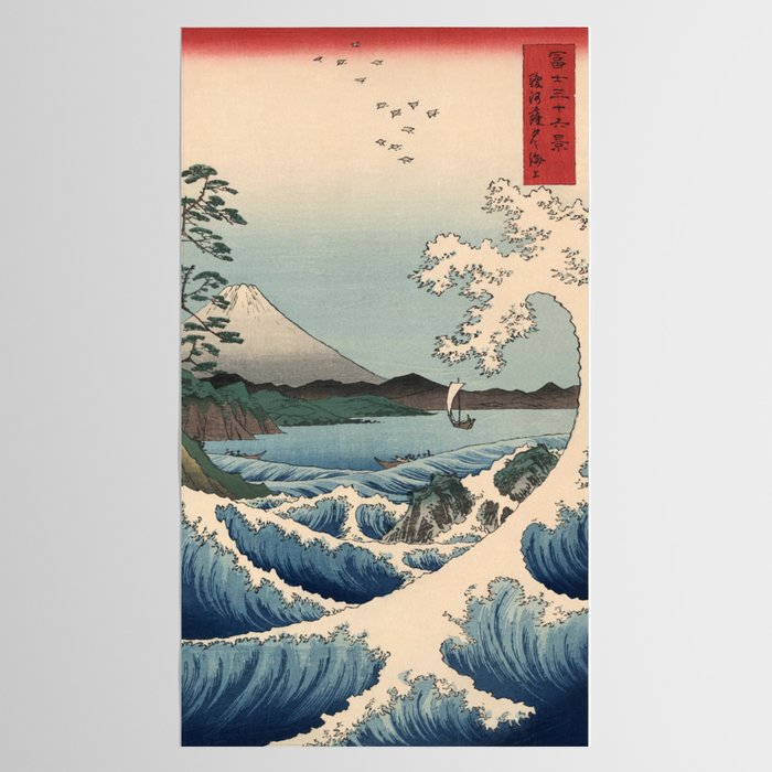 Utagawa Hiroshige - Sea Off Satta, Suruga Province - Vintage Japanese Woodblock Print Art, 1858. Tablecloth Gallery Image 2