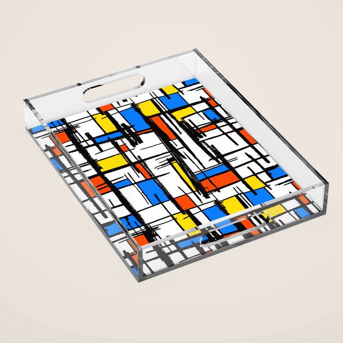 Bauhaus Aesthetic Piet Mondrian De Stijl Inspired Painted Pattern Acrylic Tray Gallery Image 1
