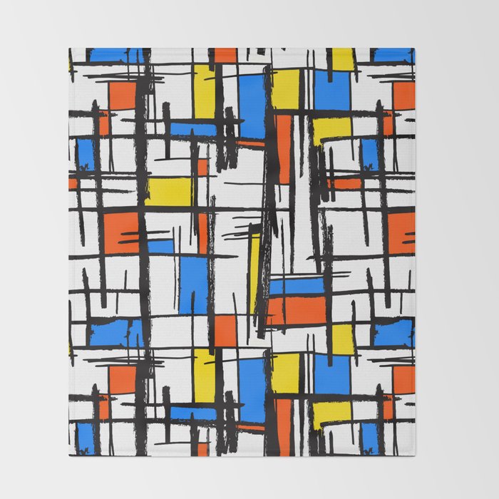 Bauhaus Aesthetic Piet Mondrian De Stijl Inspired Painted Pattern Throw Blanket Gallery Image 2