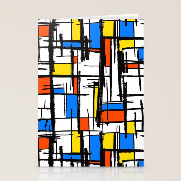 Bauhaus Aesthetic Piet Mondrian De Stijl Inspired Painted Pattern Stationery Card Gallery Image 2