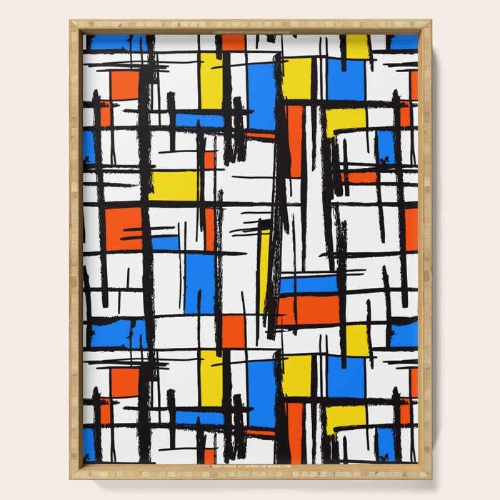Bauhaus Aesthetic Piet Mondrian De Stijl Inspired Painted Pattern Serving Tray Gallery Image 1