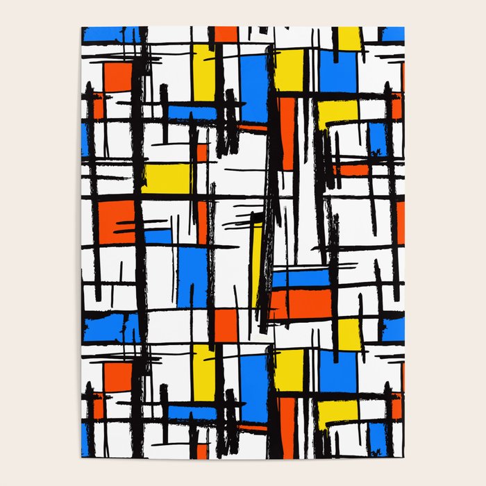 Bauhaus Aesthetic Piet Mondrian De Stijl Inspired Painted Pattern Poster Gallery Image 4