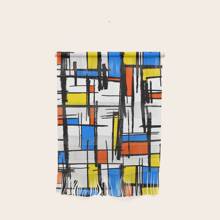 Bauhaus Aesthetic Piet Mondrian De Stijl Inspired Painted Pattern Wall Hanging Gallery Image 1