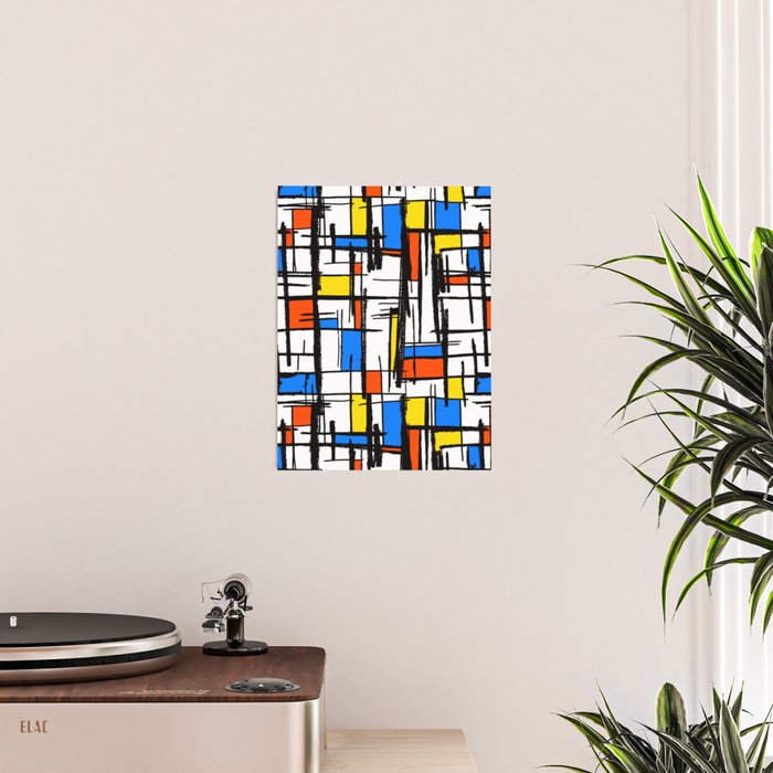 Bauhaus Aesthetic Piet Mondrian De Stijl Inspired Painted Pattern Poster Gallery Image 2