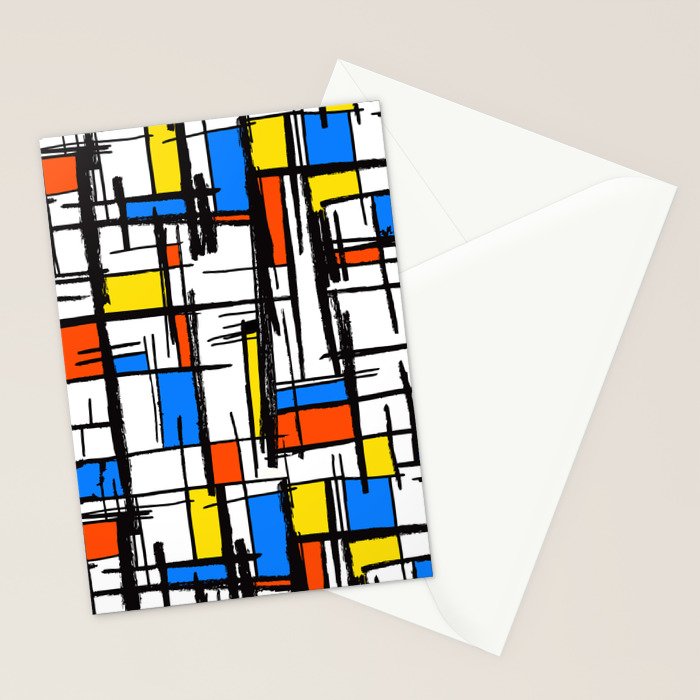 Bauhaus Aesthetic Piet Mondrian De Stijl Inspired Painted Pattern Stationery Card Gallery Image 2