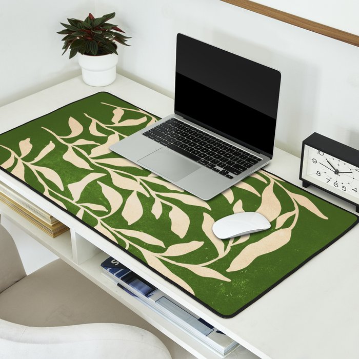 Olive Green Leaves: Mid Century Edition Desk Mat Gallery Image 2