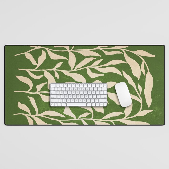 Olive Green Leaves: Mid Century Edition Desk Mat Gallery Image 1