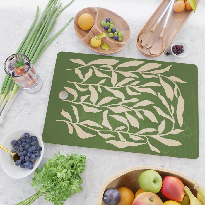Olive Green Leaves: Mid Century Edition Cutting Board Gallery Image 2