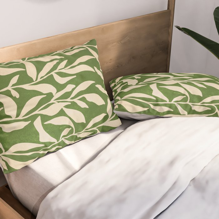 Olive Green Leaves: Mid Century Edition Pillow Sham Gallery Image 2