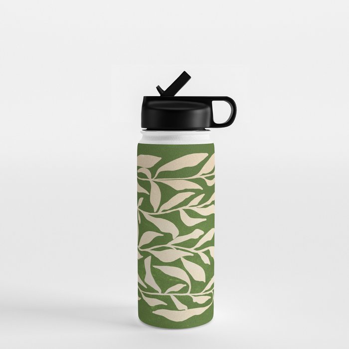 Olive Green Leaves: Mid Century Edition Water Bottle Gallery Image 1