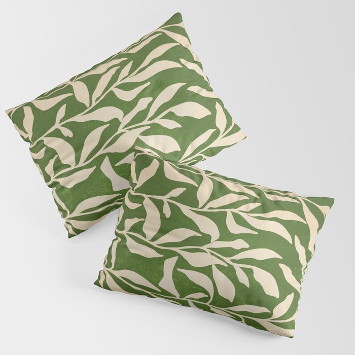 Olive Green Leaves: Mid Century Edition Pillow Sham Gallery Image 3