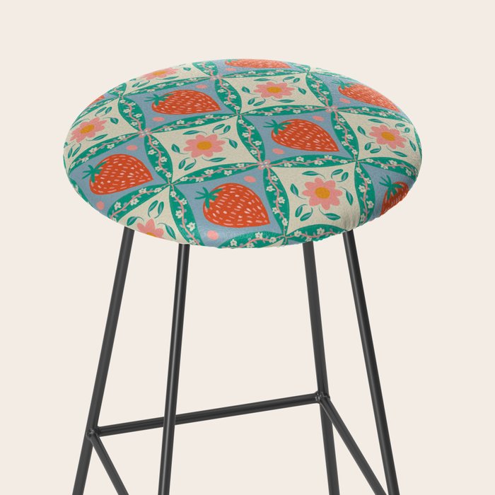 Playful Strawberry and Floral Geometric Pattern Stool Gallery Image 2