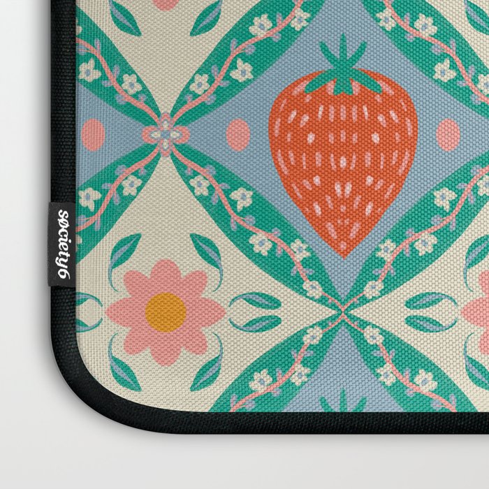Playful Strawberry and Floral Geometric Pattern Laptop Sleeve Gallery Image 3