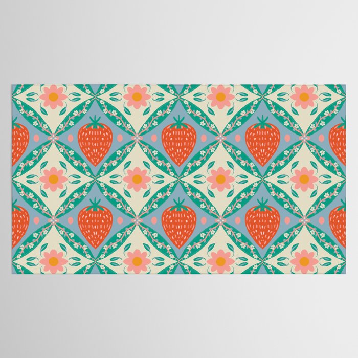 Playful Strawberry and Floral Geometric Pattern Tablecloth Gallery Image 2