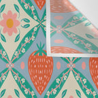 Playful Strawberry and Floral Geometric Pattern Wall Tapestry Gallery Image 3