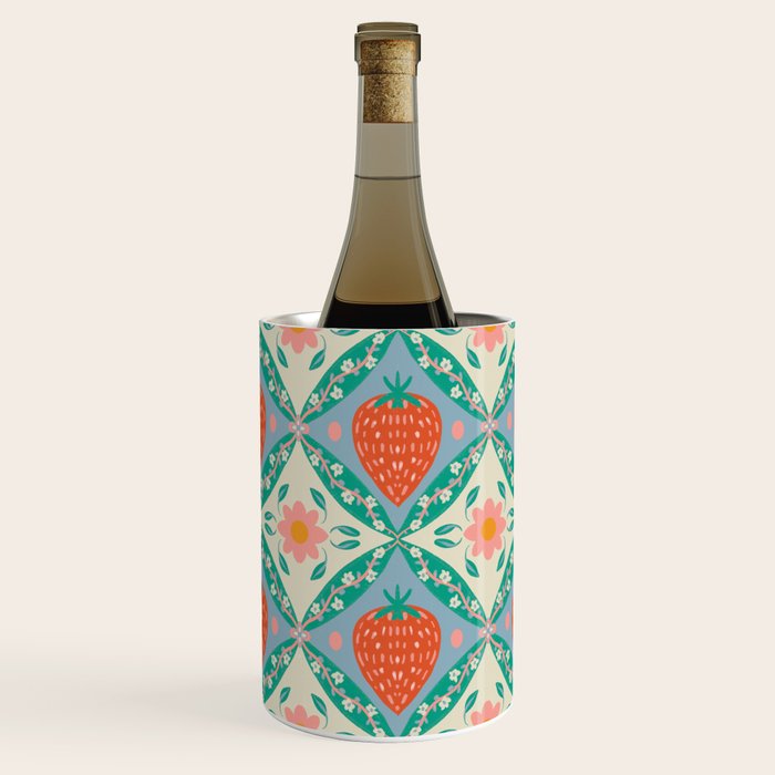 Playful Strawberry and Floral Geometric Pattern Wine Chiller Gallery Image 3