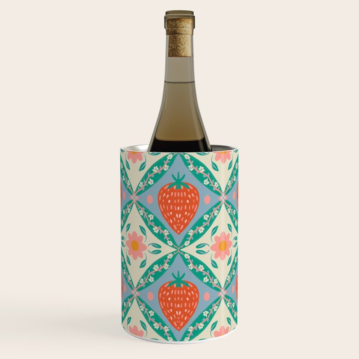 Playful Strawberry and Floral Geometric Pattern Wine Chiller Gallery Image 1