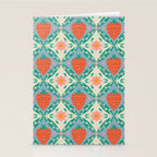 Playful Strawberry and Floral Geometric Pattern Stationery Card Gallery Image 2