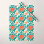 Playful Strawberry and Floral Geometric Pattern Wrapping Paper Gallery Image 1