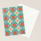 Playful Strawberry and Floral Geometric Pattern Stationery Card Gallery Image 2