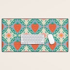 Playful Strawberry and Floral Geometric Pattern Desk Mat Gallery Image 1